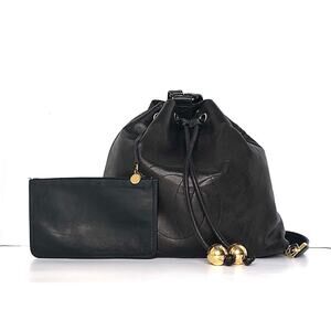 Chanel Backpack Lambskin CC Drawstring Dark Brown Bag